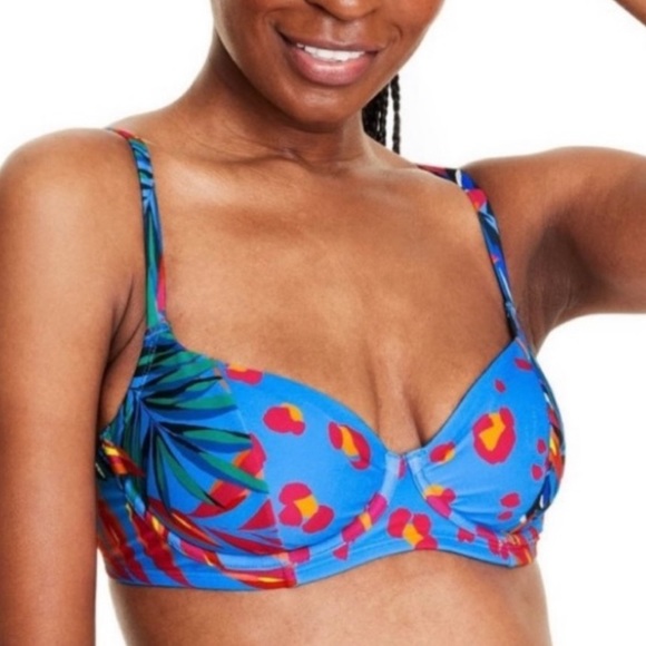 Blue Tropical Print Pattern Bikini Top - Picture 4 of 4